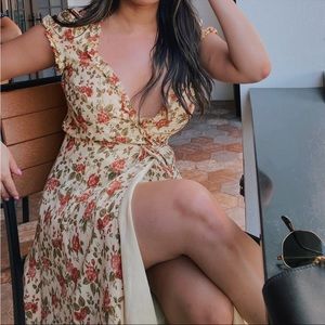 Reformation Yellow Floral Wrap Midi Dress Size S